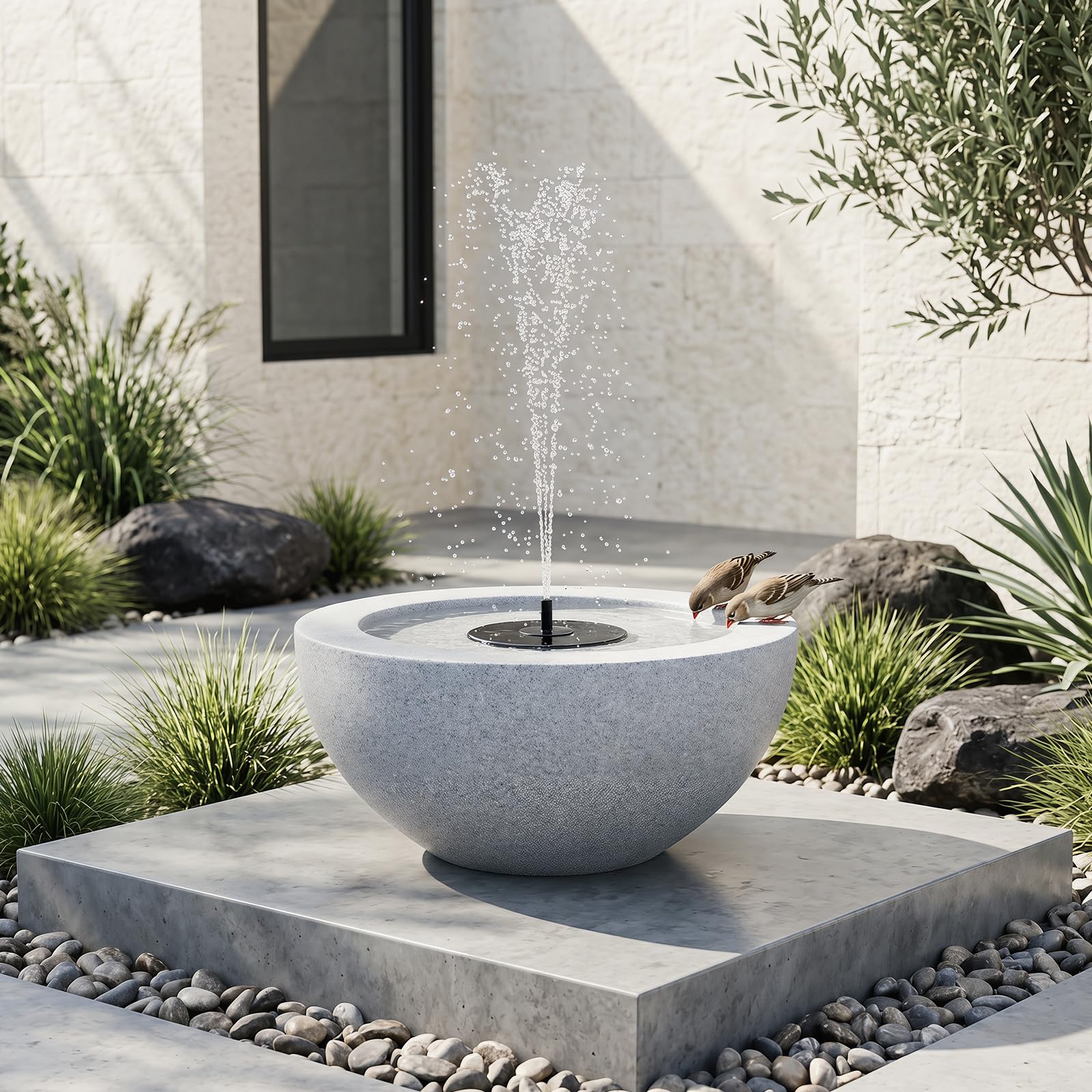 COSTWAY Fontana Solare da Giardino, Set di Fontana Solare da Esterno con Vasca Grande, 12 Luci a LED e 4 Ugelli Sostituibili, Fontanella Decorativa in Resina per Terrazze e Cortile, 50 x 50 x 25 cm