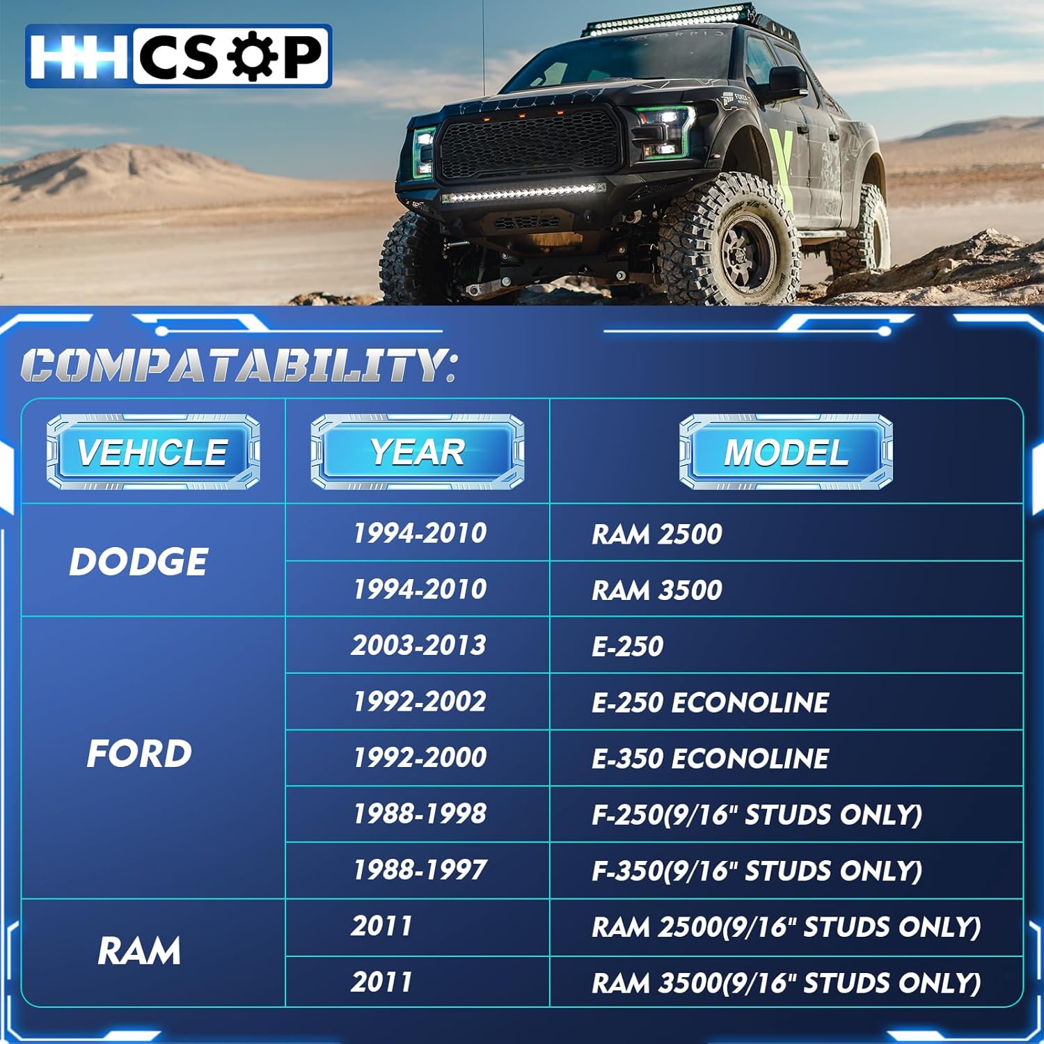8x6.5 Wheel Spacer 1.5 inch for 1994-2011 Dodge Ram 2500 3500, 1988-1998 Ford F250, 1988-1997 Ford F350, 1992-2013 E250 E350 Econoline, 2PCS 8x165.1 Wheel Adapter Hub Bore 126.15mm with 9/16-18 Studs