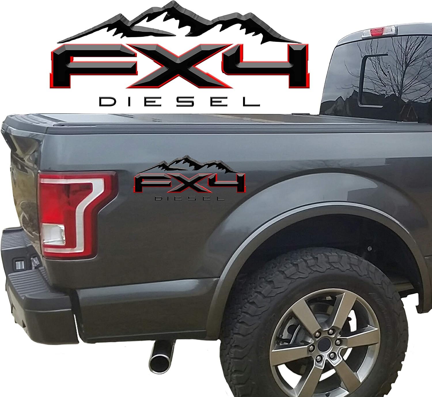 2 x Black & Red Matte FX4 Diesel 3D 2-Color Universal Truck Bed Vinyl Decal