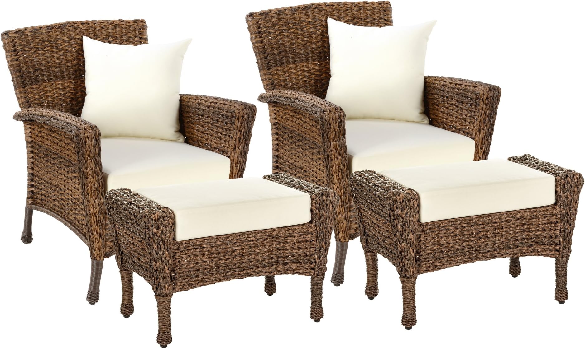 W Unlimited Rustic Collection Outdoor Garden Patio Light Brown Rattan Wicker Furniture Set Deep Seating Aluminum Frames Coffee Table (2 Chairs, 2 Ottoman)