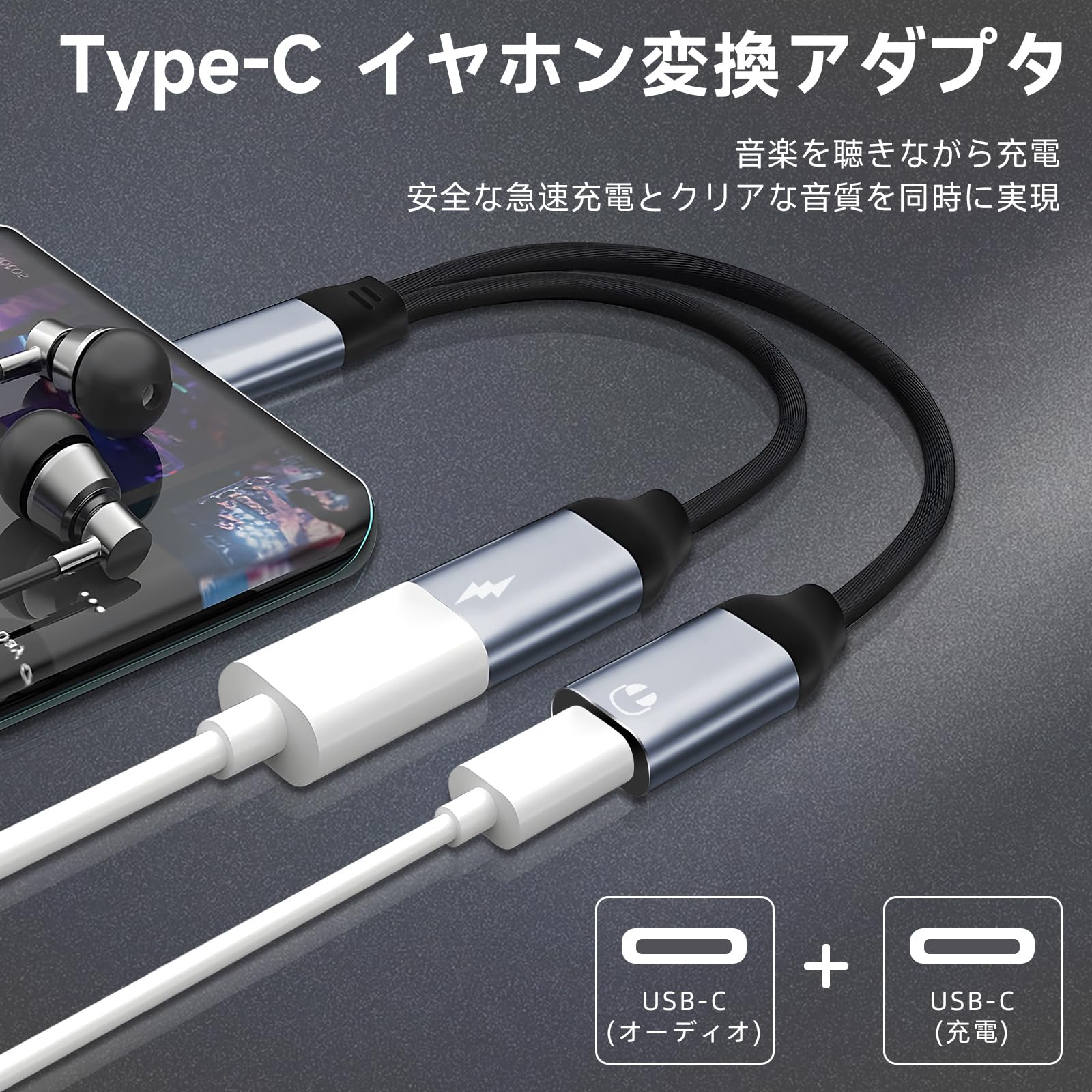 Amazon.co.jp: 【2026 MFi認証品】タイプcイヤホンジャック 2in1 Type
