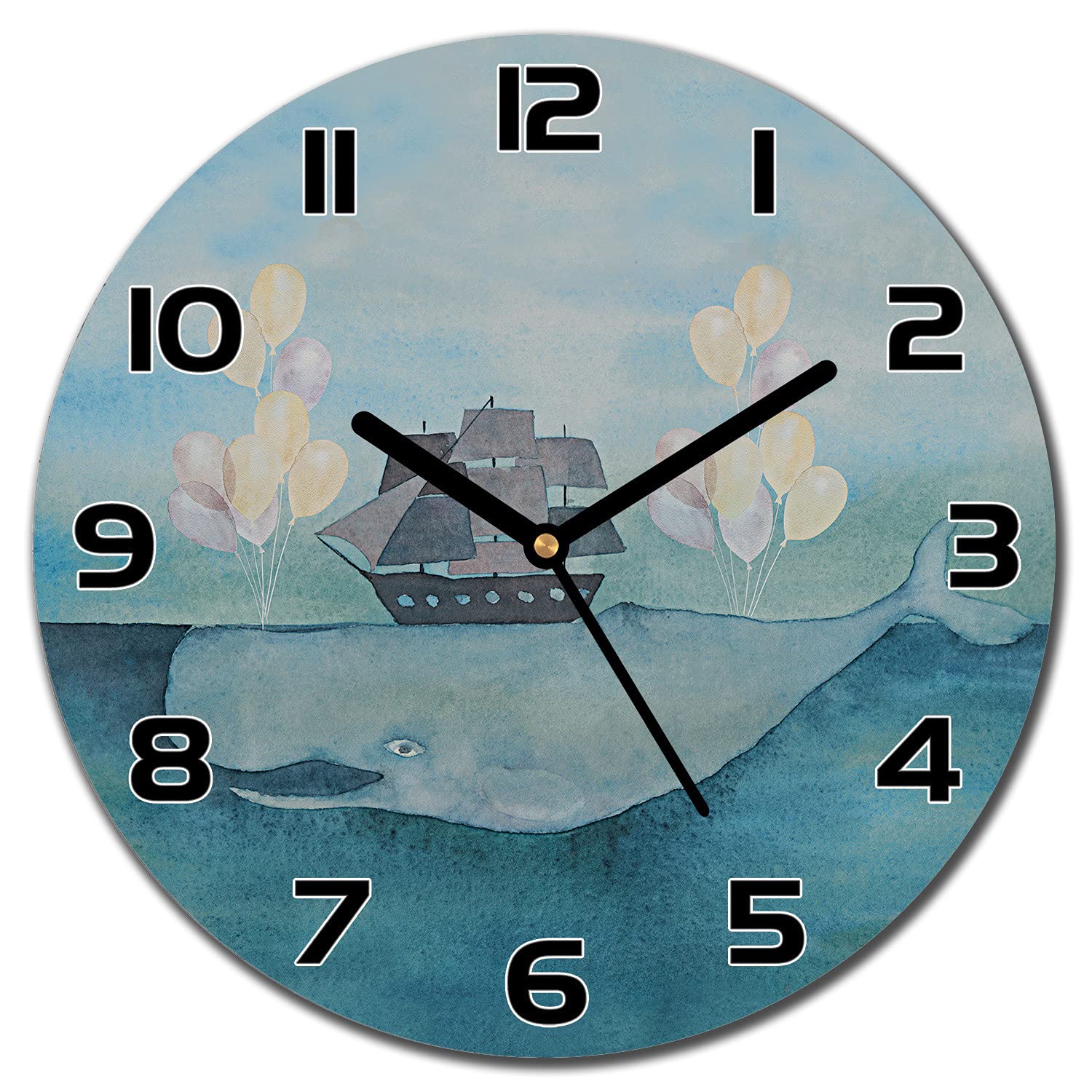 Horloge en verre sécurité impression 30 cm avec aiguilles noires lisibles Whanea