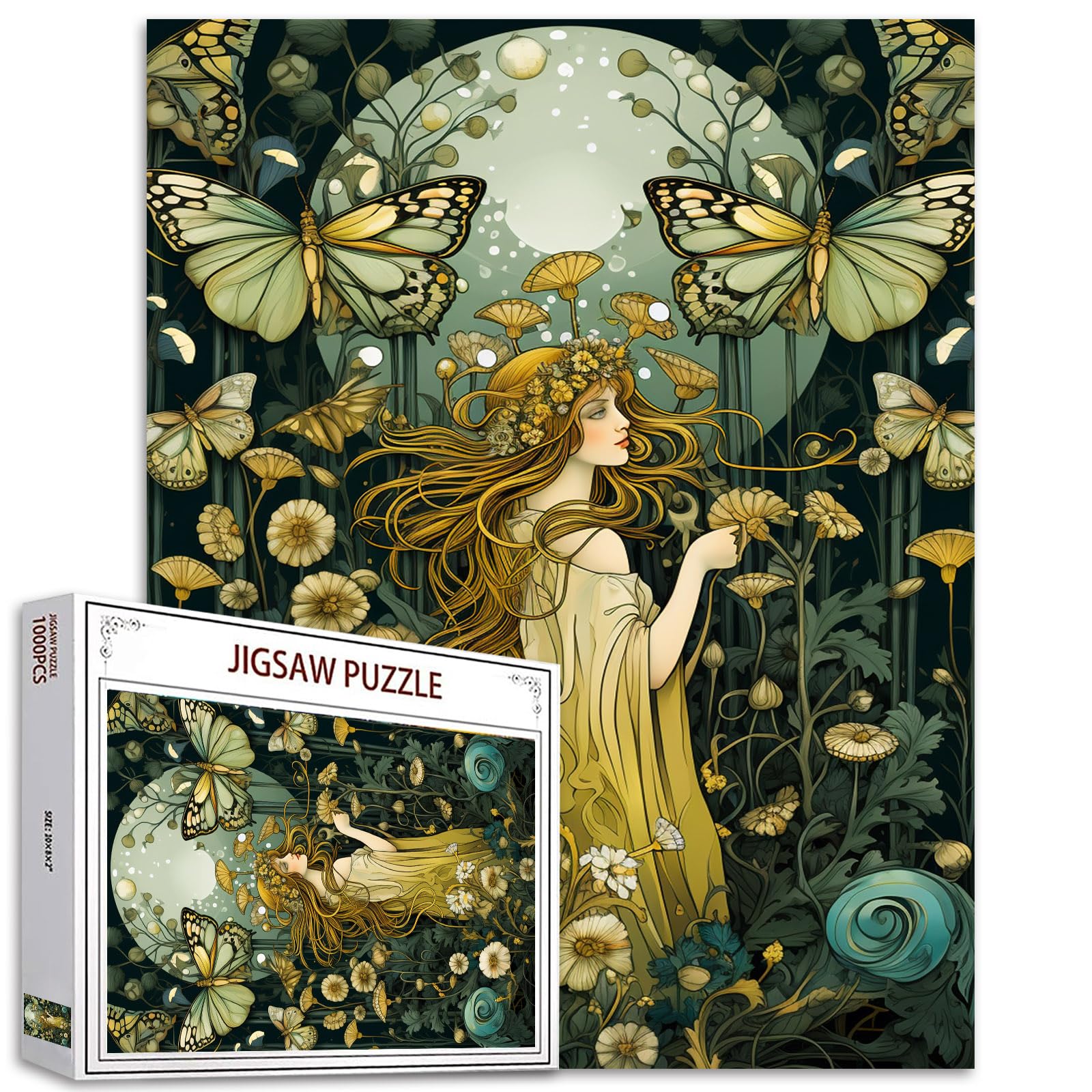 Tucocoo Watercolor Girl Jigsaw Puzzles for Adults 1000 Pieces, Koi Fish Blue Ocean Abstract Art Jigsaw Puzzle Colorful DIY Handwork Puzzles for Home Decoration, Family Puzzle Perfect for Game Nights — view 27