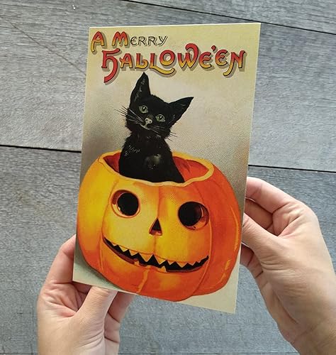 Miniatura 4 de PIXILUV Tarjetas de felicitación vintage de Halloween, 12 tarjetas de felicitación grandes, postales vintage, reimpresión de deseos de Halloween,