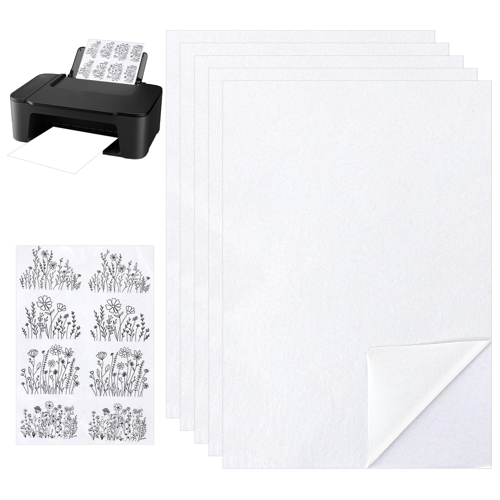 5 PCS Stick and Stitch Embroidery Paper Wash Away Water Soluble Embroidery Paper Wash Away Stick Embroidery Paper Hand Sewing Stabilizers Blank Printable Hand Sewing Stabilizer for Hand Sewing