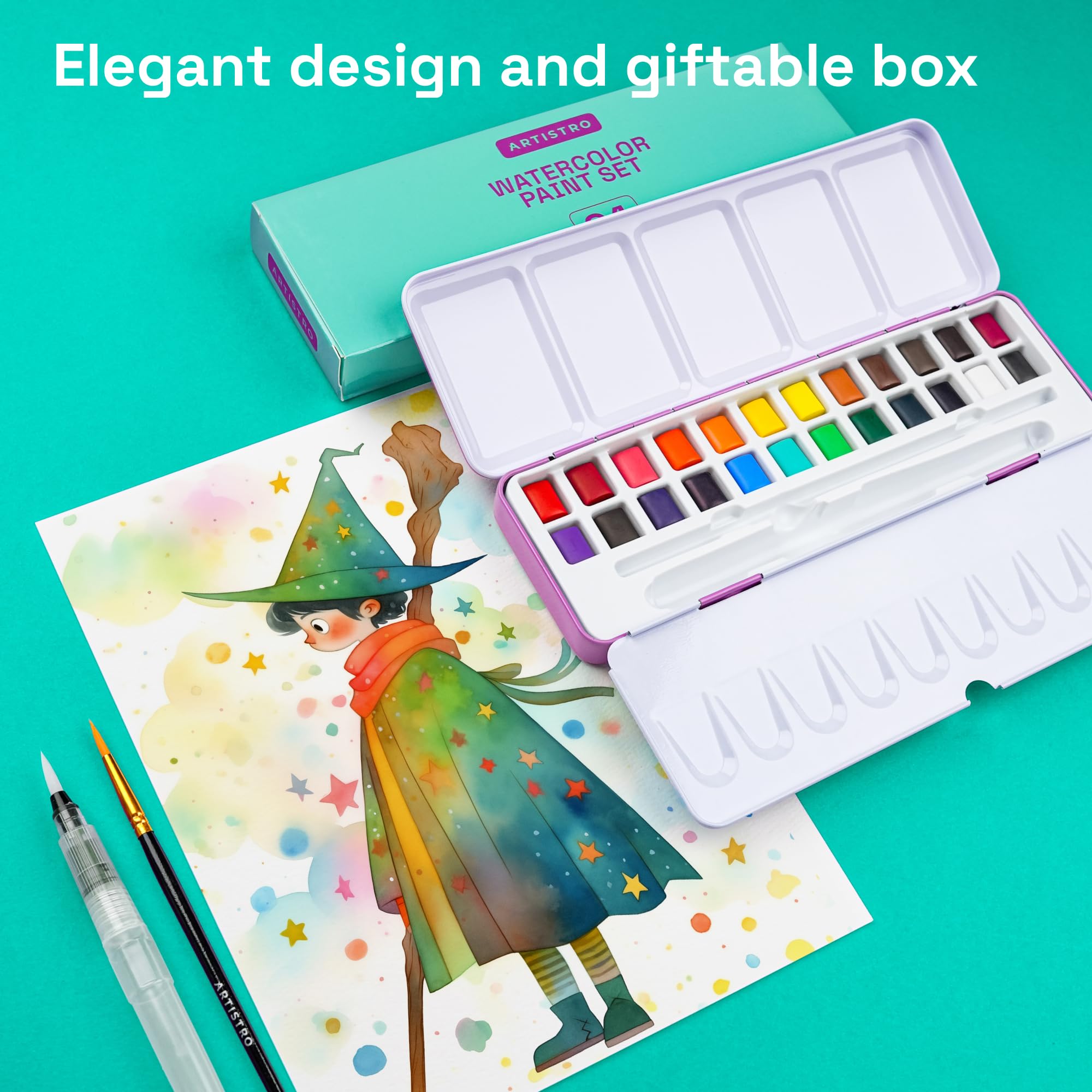 ARTISTRO Watercolor Paint Set - Includes Palette & Brushes -4 ARTISTRO Watercolor Paint Set - Includes Palette & Brushes -4