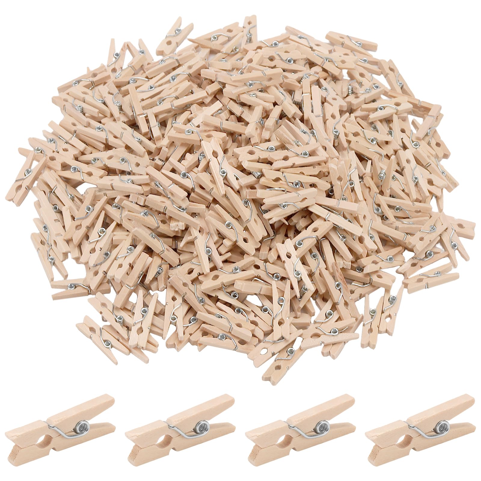 JAPCHET Mini Wood Clothespins, 400 Pieces, 2.5 x 0.3 cm Small Pegs for DIY Craft Decor