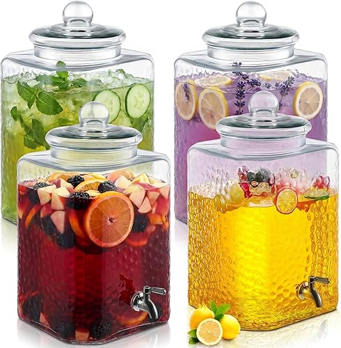 Miniatura 7 de Paquete de 2 dispensadores de agua de vidrio martillado de 5 galones, dispensador de bebidas de vidrio martillado con grifo de acero inoxidable para