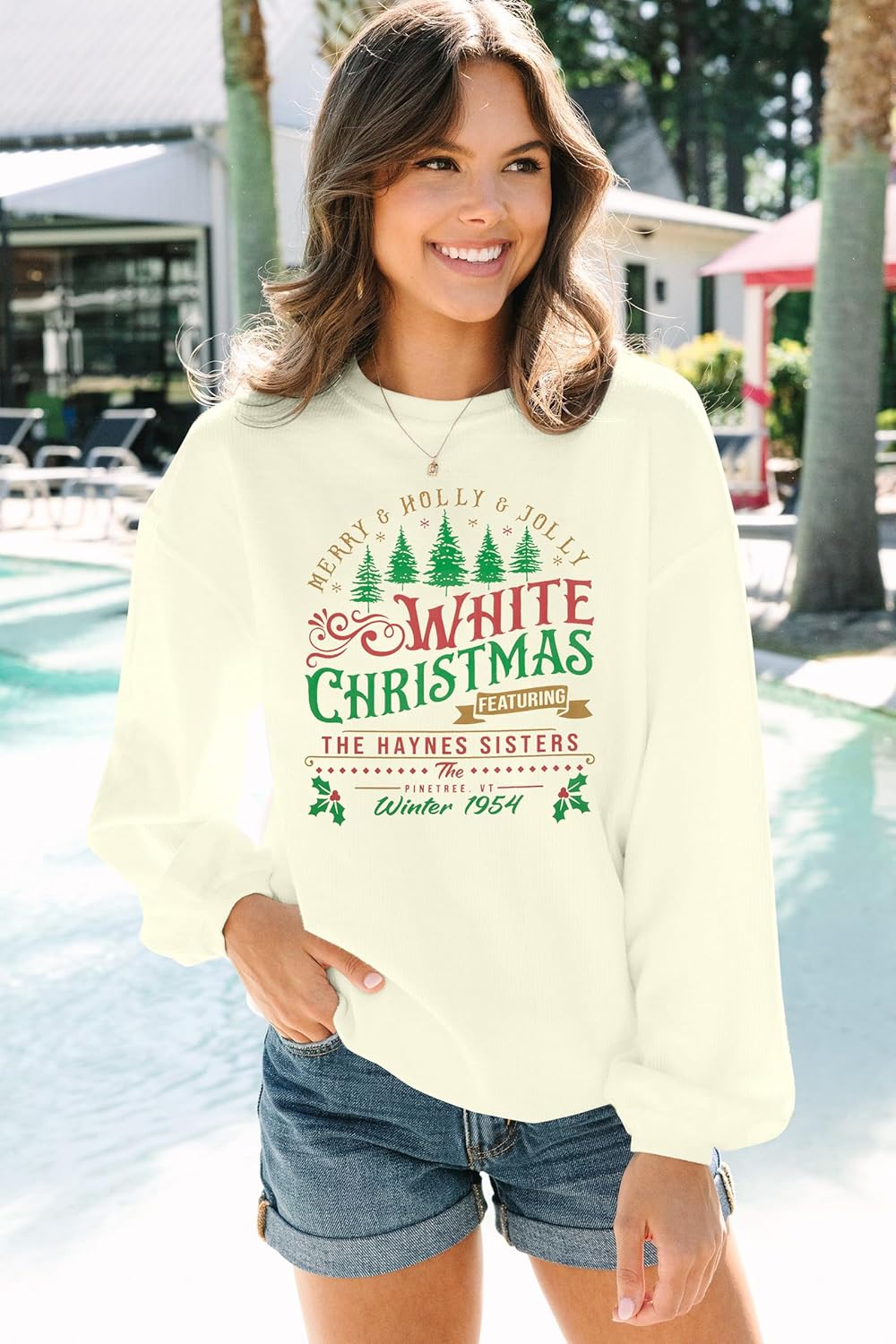 MYHALF White Christmas Sweatshirts for Women 2025 Christmas Trees Shirt Xmas Holiday Crewneck Sweaters Family Pjs Lightweight - Image 5
