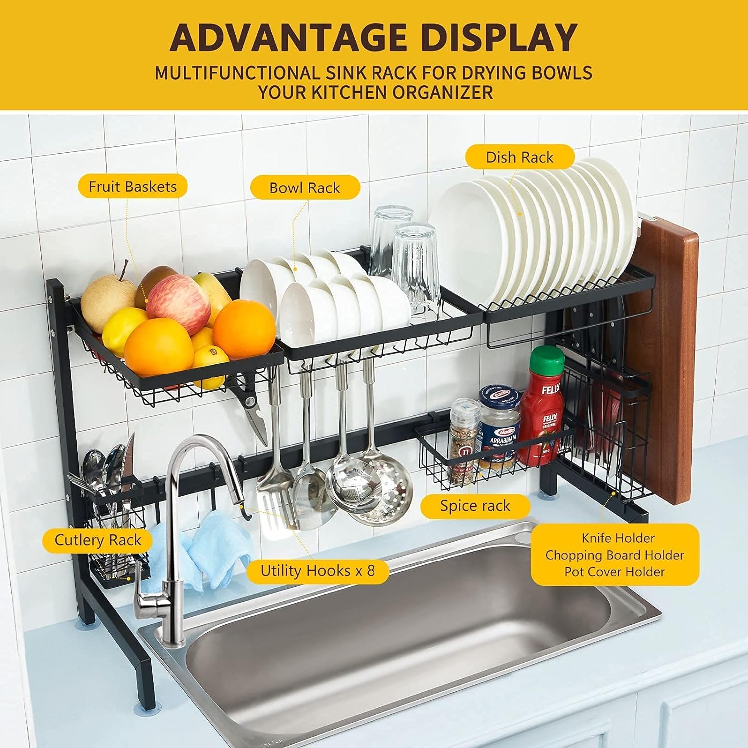 Flаѕh Dеаlѕ - 80% оƒƒ Dish Drying Rack Over The Sink, Multifunction Dish Rack Over Sink Shelf, 33X11X21 Inches Stainless Steel Plate Rack.
