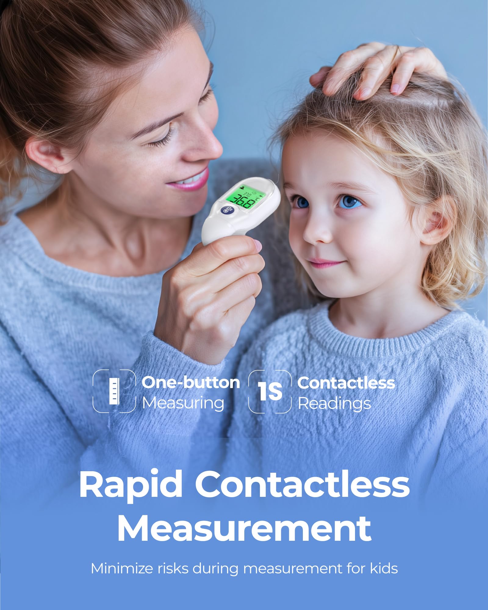 Thermomètre Frontal Bébé, Sans Contact, Ultra-Léger, Mesure Instantanée | Facile Utilisation, Écran Tricolore, Alerte Fièvre, Multifonction 3 en 1