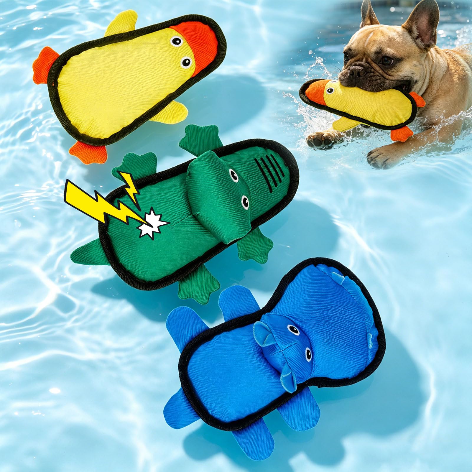 EXPAWLORER Lot de 3 jouets flottants pour chien pour piscine et été, en tissu Oxford doux et durable, jouets à mâcher interactifs avec plis pour chiens de petite, moyenne et grande taille, hippopotame