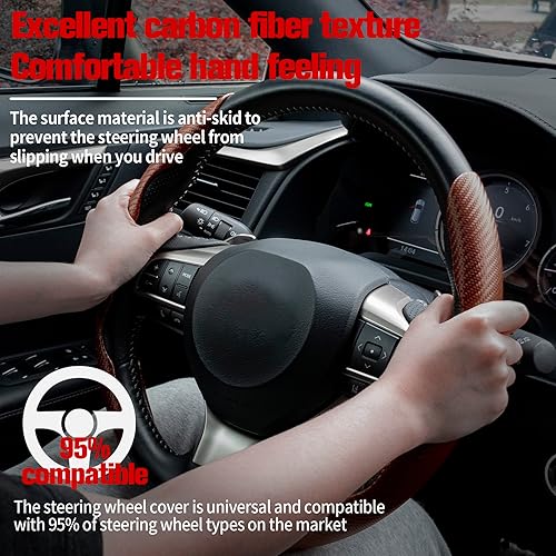 Miniatura 2 de Amiss Funda de Volante de Fibra de Carbono Antideslizante para Auto/Accesorios Interiores, Protector de Volante Universal Segmentado Mariposa 99%