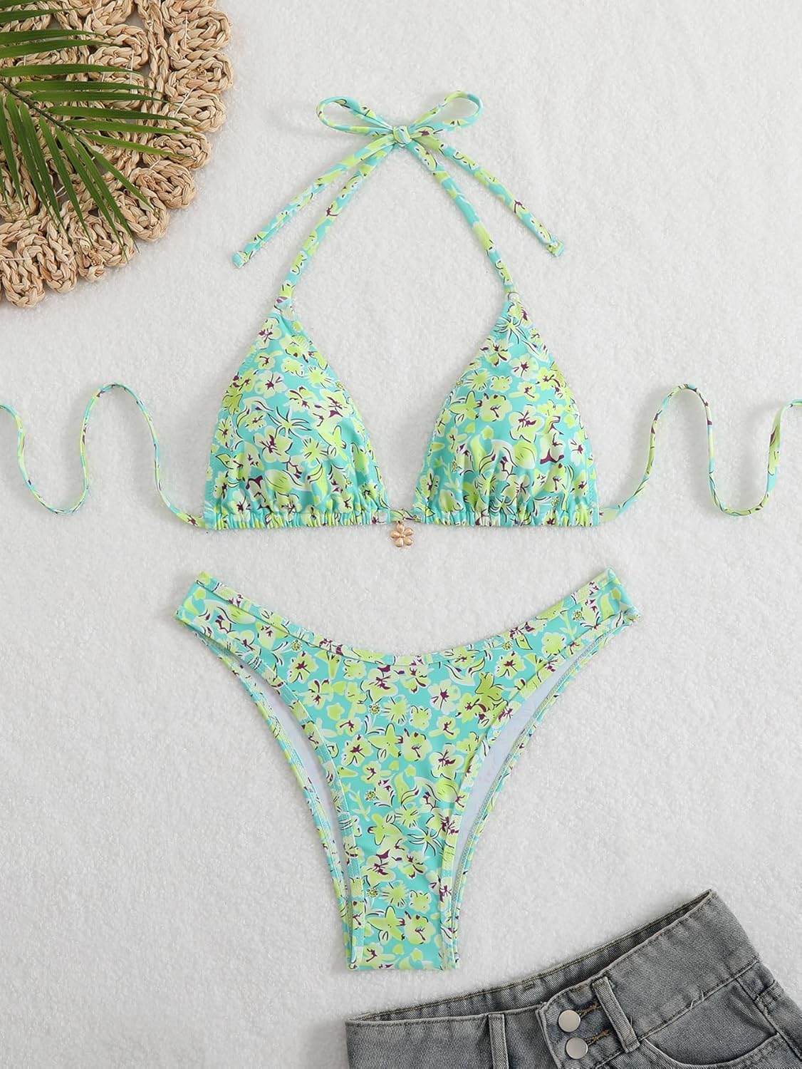 Women's High Waist Ditsy Floral Print Bathing Suit Halter Summer Swimsuit Bikini Set - Image 3