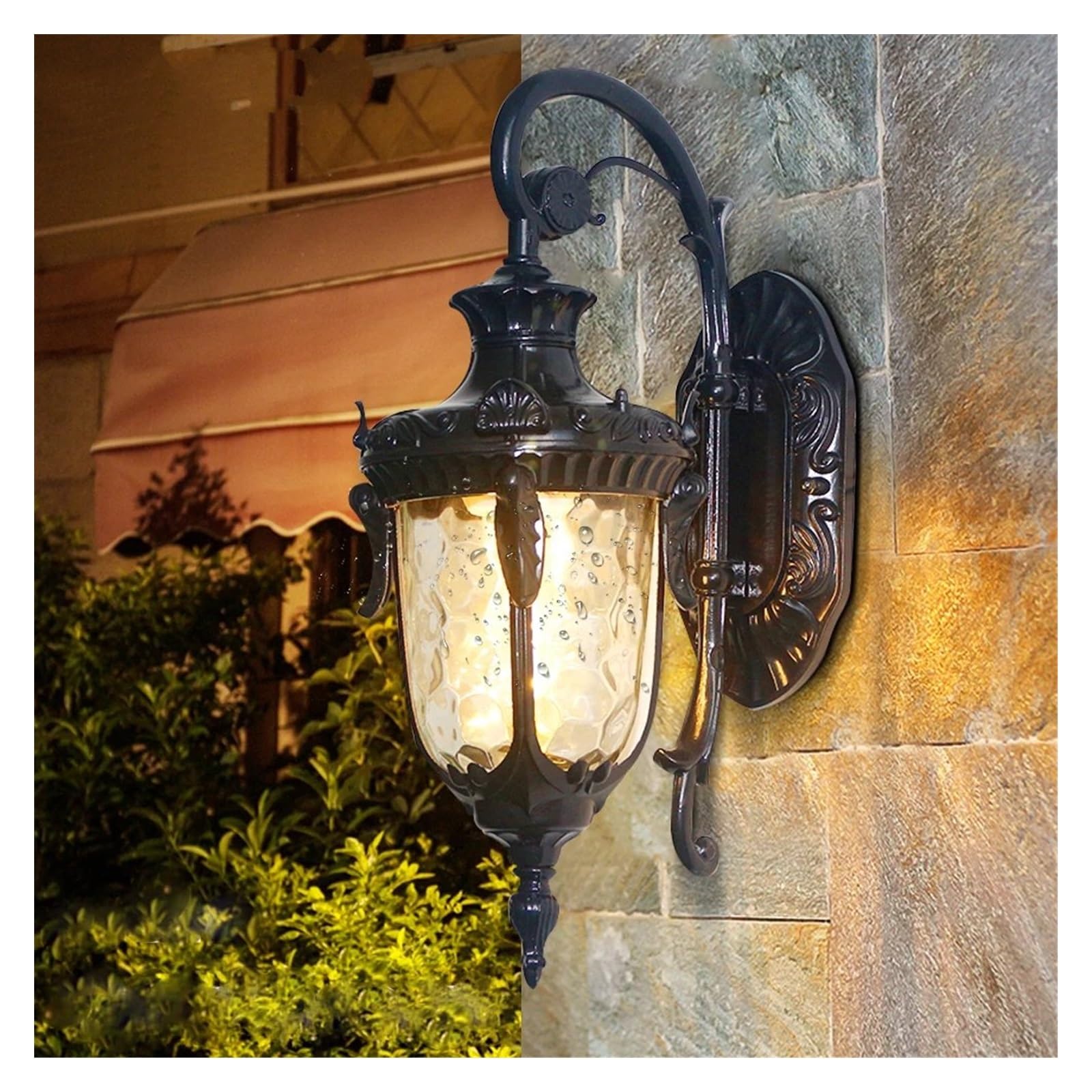 CWCQGH Wall Sconces, Wall Light Fixtures Retro Porch Lamp Exterior Nighting Sconce Compatible with House Front Door Garage Patio Bronze+Glass E27,Black