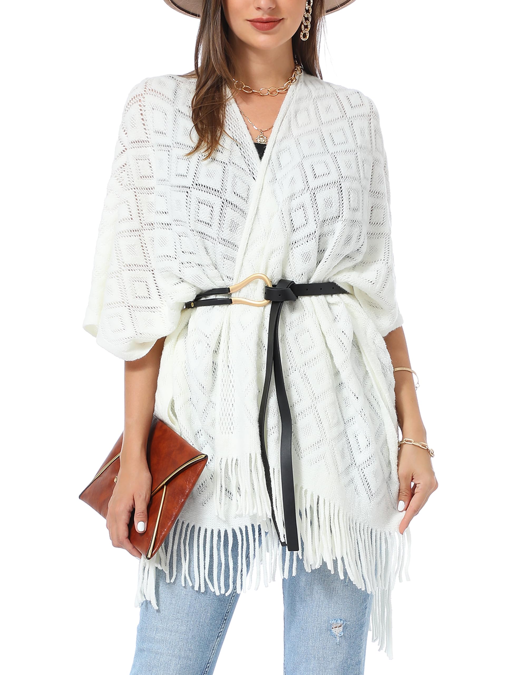 soul young Châle Femme Leger Ponchos et Capes Fringes Tricoté Pashmina