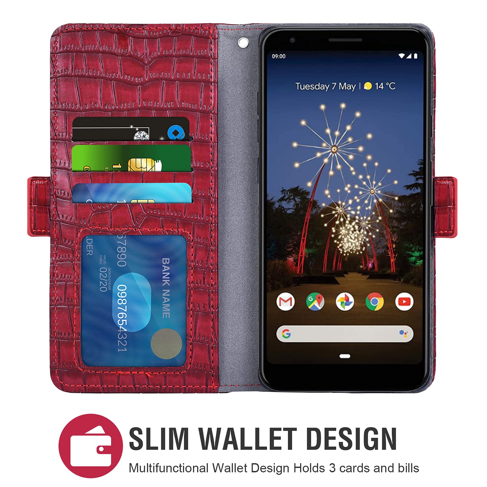 Asuwish Compatible Con Google Pixel 5a 5G Funda Tipo Cartera De Vidrio