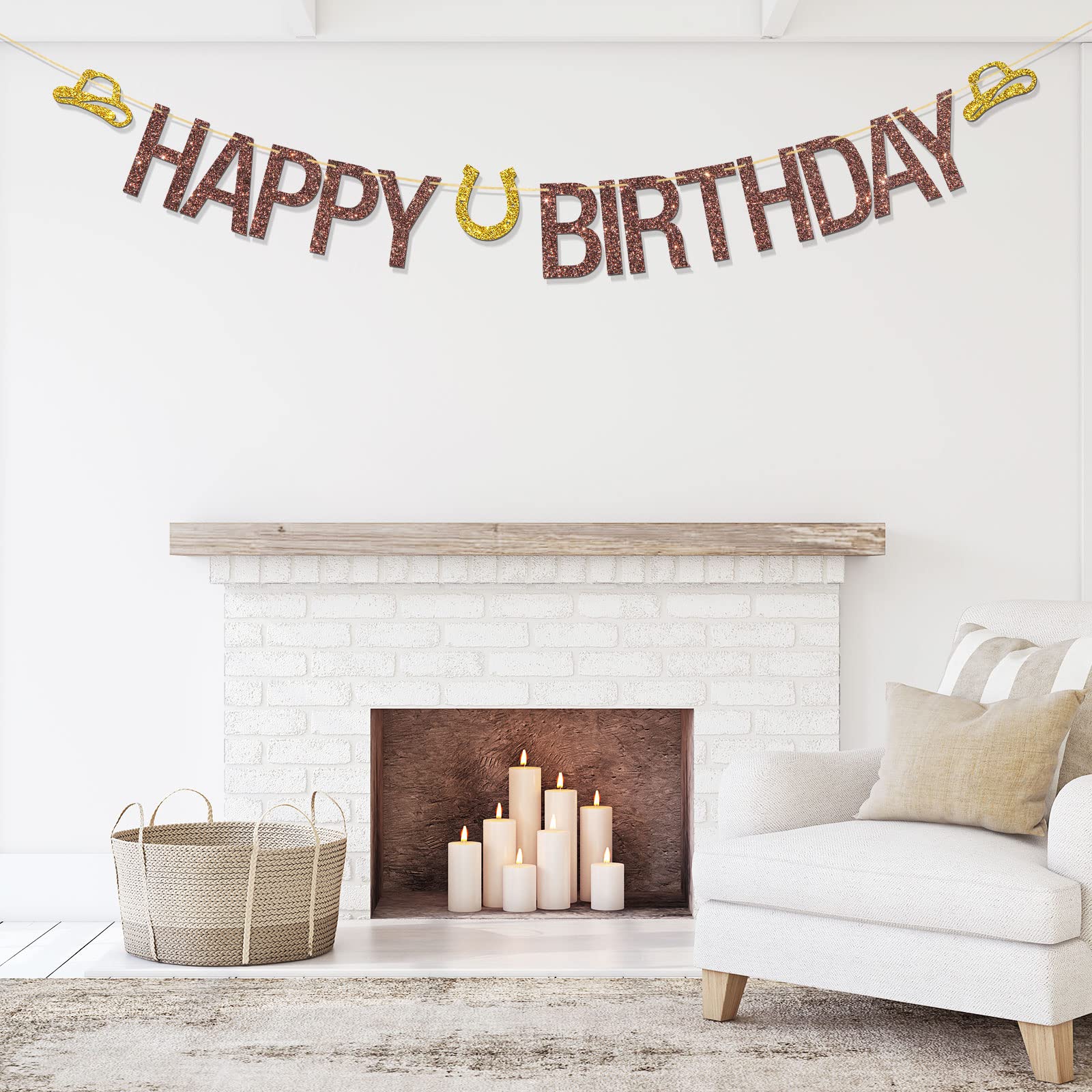 RoadSea Western Happy Birthday Banner – Mexikanische Fiesta Wimpelkette, Ca. 2,5 M, Braun Glitzernd