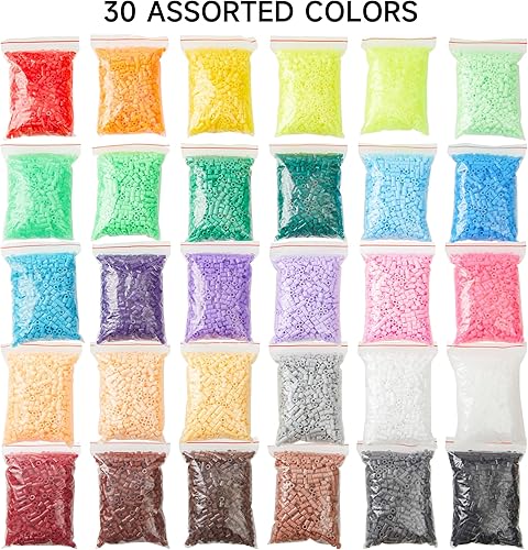 Miniatura 2 de INSCRAFT Kit de 30.000 cuentas fusibles, 30 paquetes individuales de cuentas de hierro con 3 tableros de clavijas, 5 papel de planchar, 10 patrones,