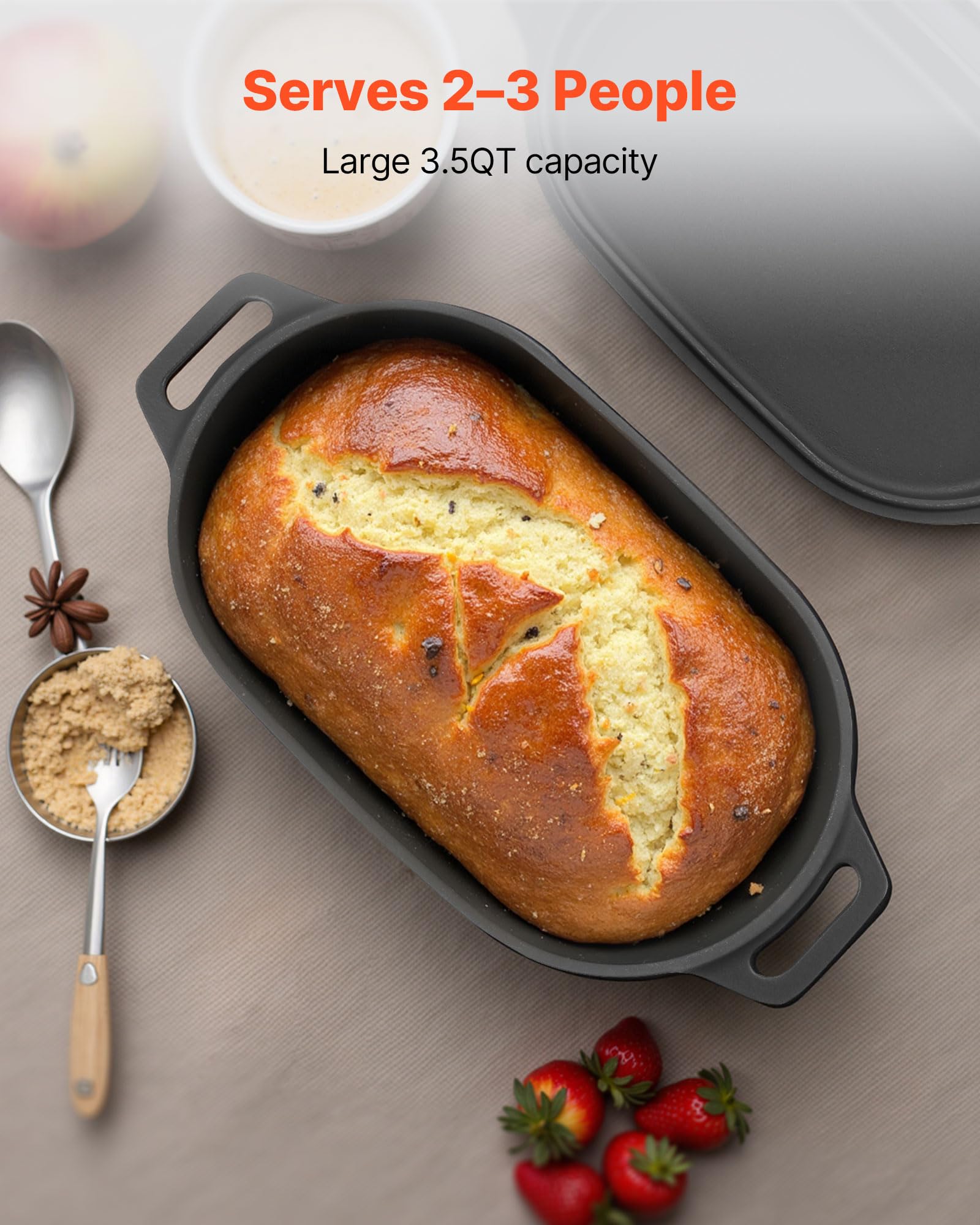 VEVOR Forno Olandese in Ghisa Smaltata, Pentola da 3,3 l con Coperchio e Doppi Manici, Pentola Durevole, Compatibile con Forni a Induzione Fino a 260 ℃, per Brasare, Stufati, Arrostire, Nero