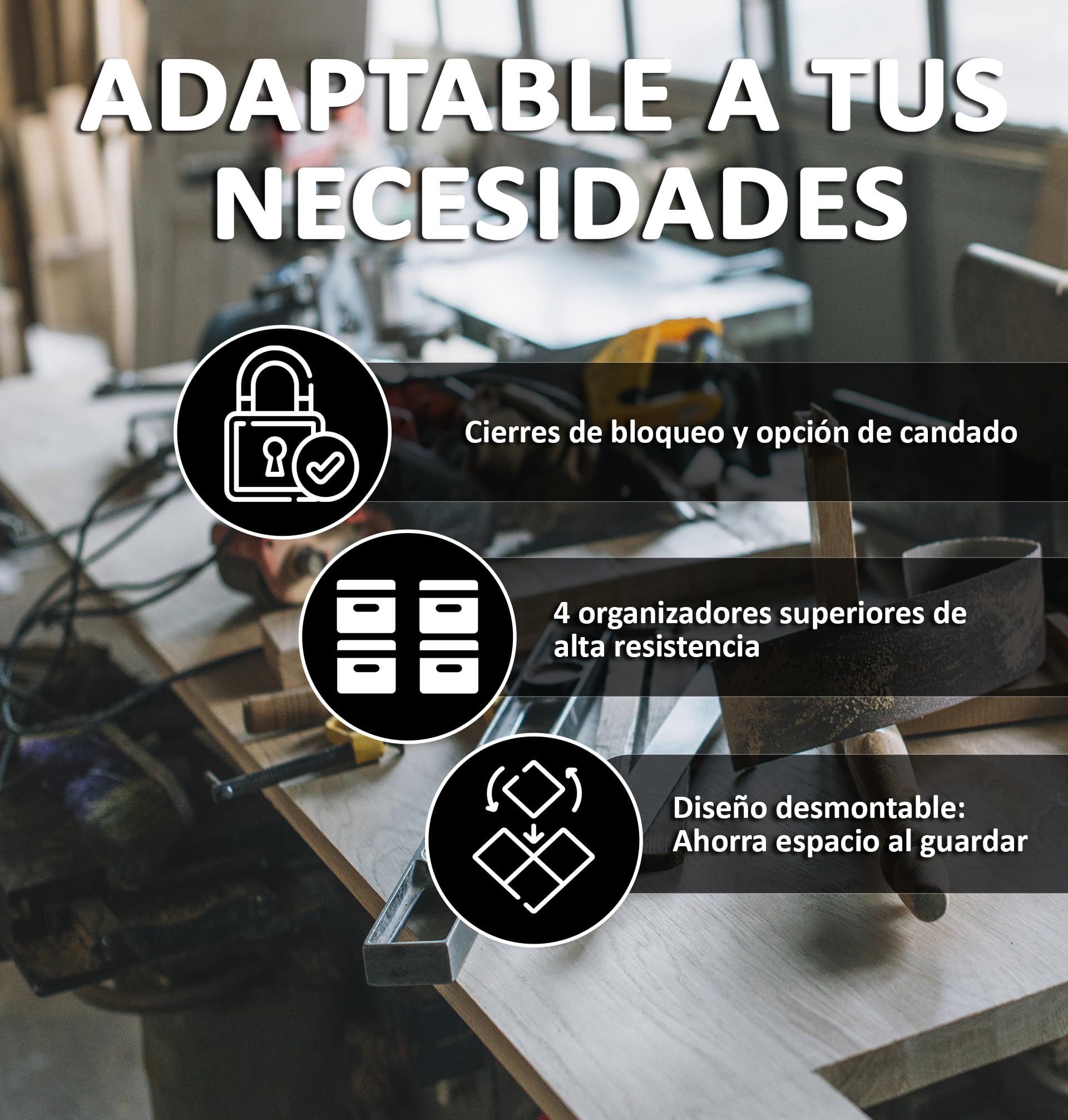 Caja Herramientas Vacía Con Ruedas | Cuatro Organizadores | Diseño Compacto Y Desmontable | Fabricada En Policarbonato | Resistente a Golpes Y Desgaste | Bandeja Incorporada | Medidas 64 x 35 x 45 cm