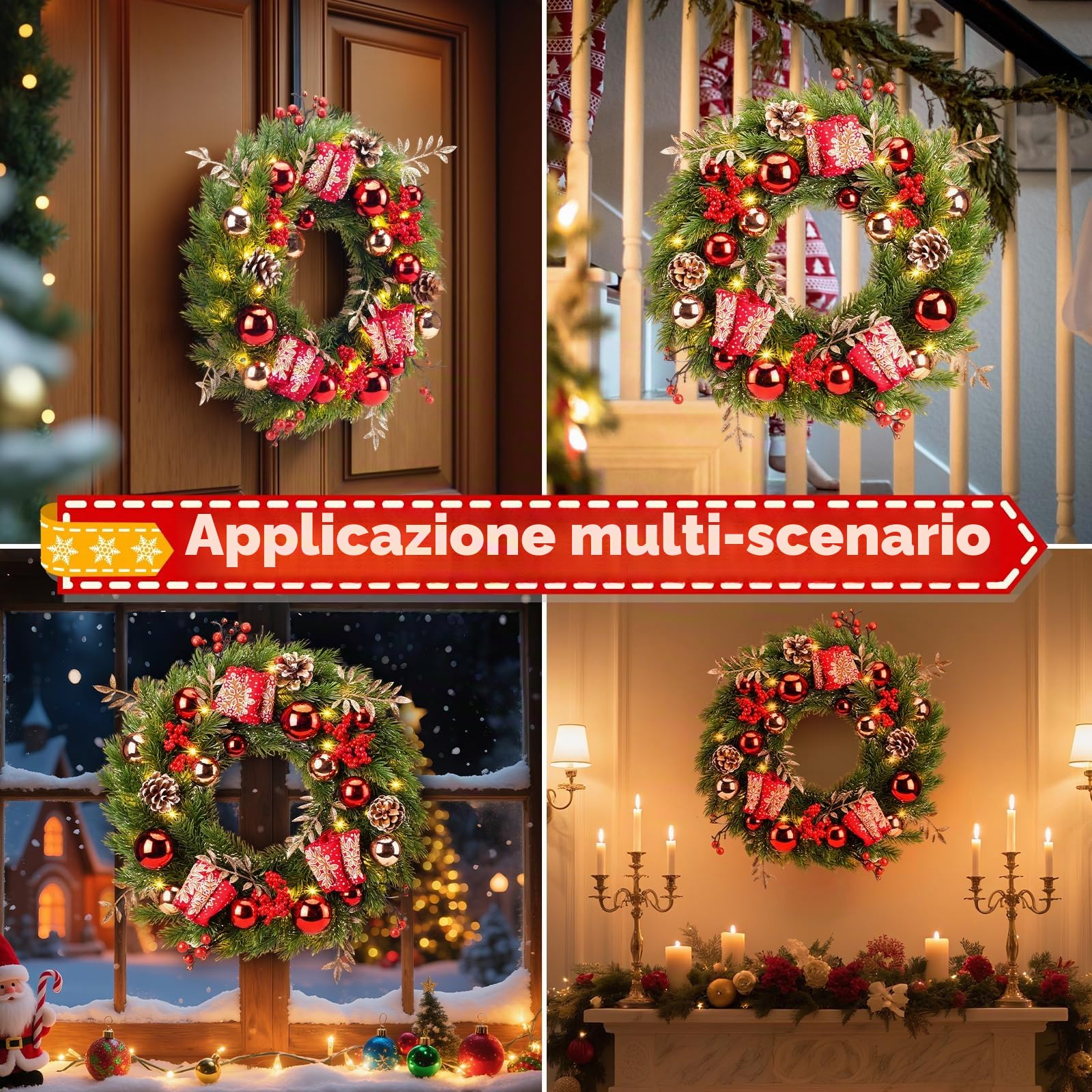 GlobaLink Ghirlanda natalizia da 40 cm, con 40 LED Adornos Navideños Regalos Corona de Navidad de 40cm, 40LED, Christmas Door Wreath Navidad Corona para Chimeneas, Ventanas, Puertas, Paredes-Piña