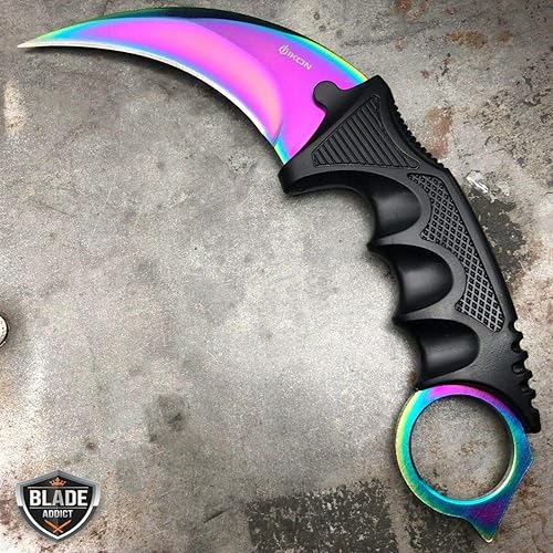 Miniatura 2 de Rainbow Doppler Karambit Hawkbill Cuchillo de cuello de espiga completa con funda ABS (edición limitada)