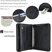 Vista 3 de IVESIGN Carpeta Padfolio con Cremallera, Organizador de Cuero Sintético con Carpeta de 3 Anillas, Diseño para Zurdos, Ranuras para Tarjetas
