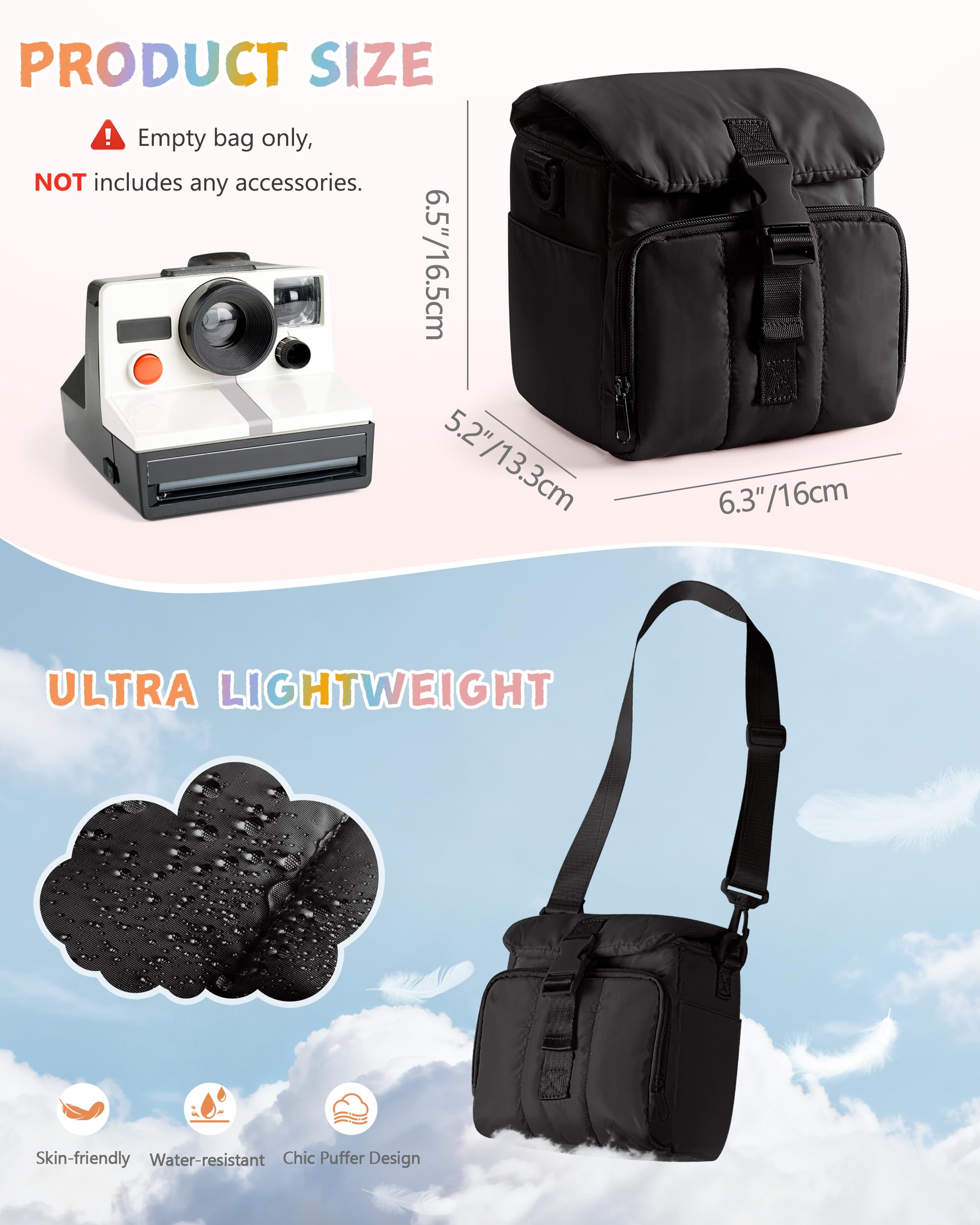 Custodia per Fotocamera Istantanea Compatibile con Polaroid Now 3rd e Go Gen2, Borsa a Tracolla Protettiva per Fotocamera con Tracolla Regolabile e Tasche, Nero