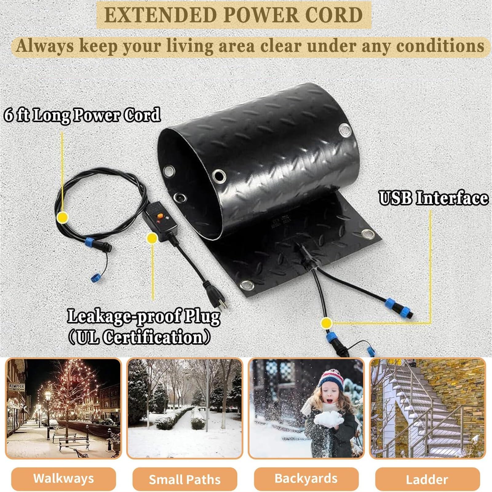 Tapis pour faire fondre la neige en plein air - Tapis d'hiver antidérapants pour entrées d'accès, escaliers et couloirs - Élimination efficace de la glace et de la neige (30 x 150 cm x 1