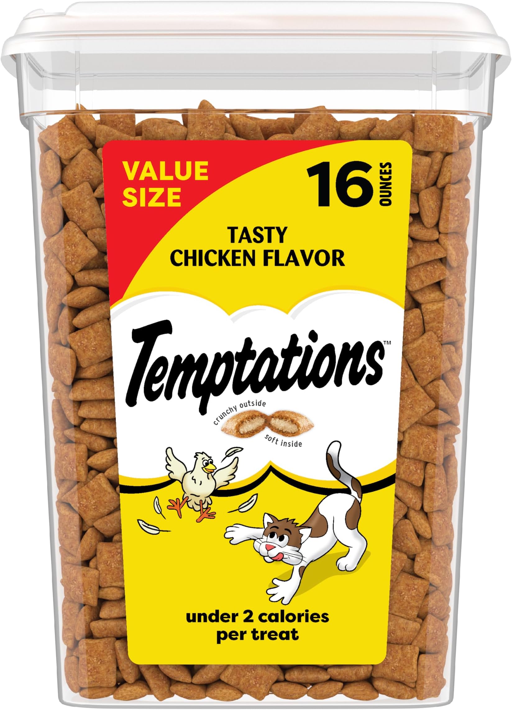 TEMPTATIONS Classic Crunchy and Soft Cat Treats Tasty Chicken Flavor, 16 oz. Tub