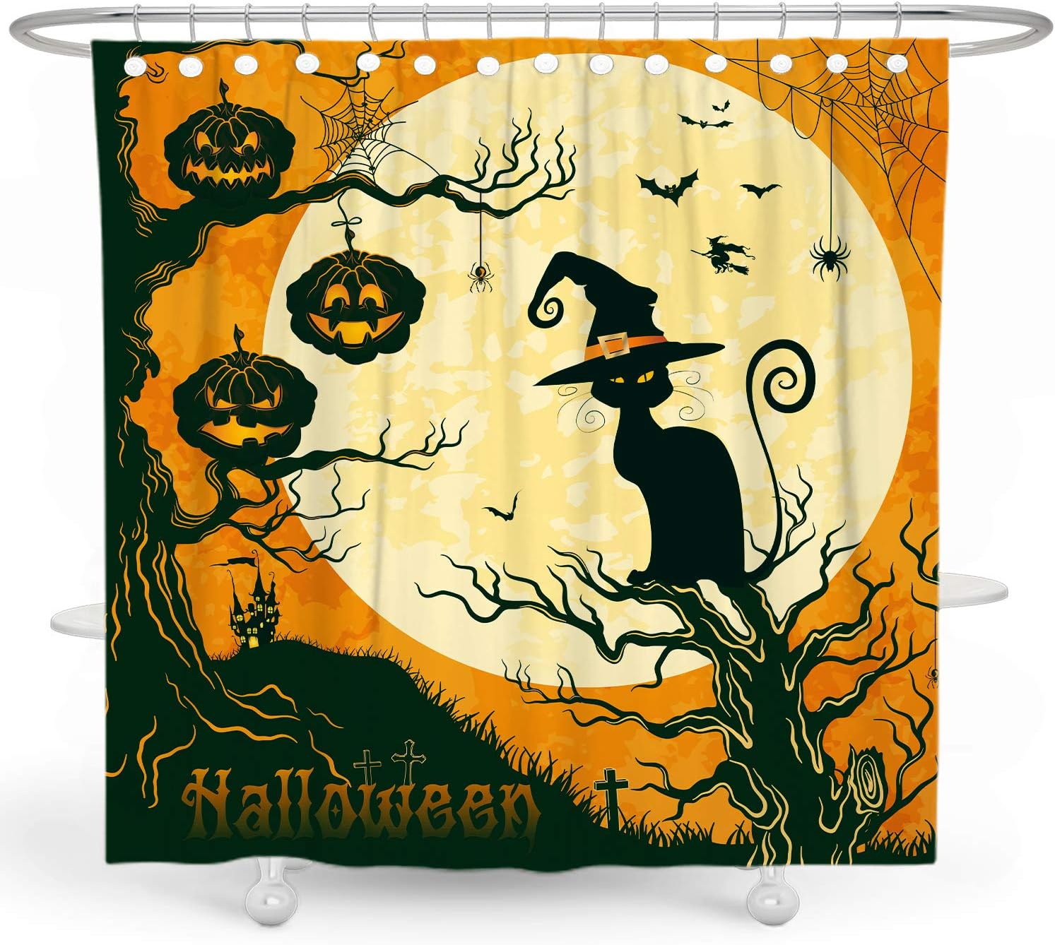 DESIHOM Halloween Shower Curtain Black Cat Shower Curtain