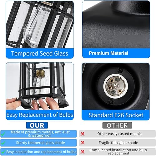 Miniatura 10 de Luces colgantes para exteriores para porche con sensor de atardecer a amanecer, faroles colgantes exteriores al aire libre, lámpara de techo al aire