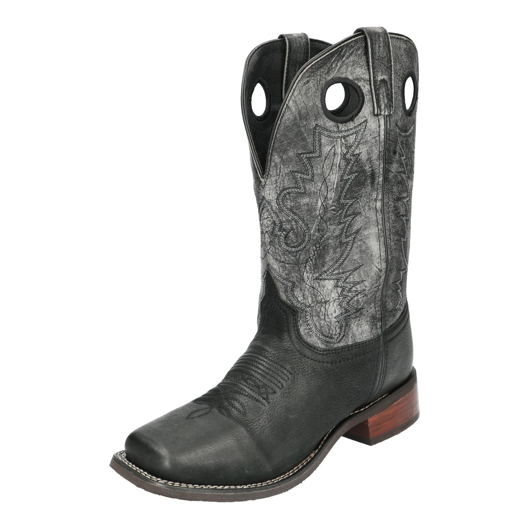 | Duke Series | Men’s Western Boot | Square Toe | Durable Leather | Rubber Sole & Stacked Leather Block Heel | Man-Made Lining & Leather Upper | Steel Shank