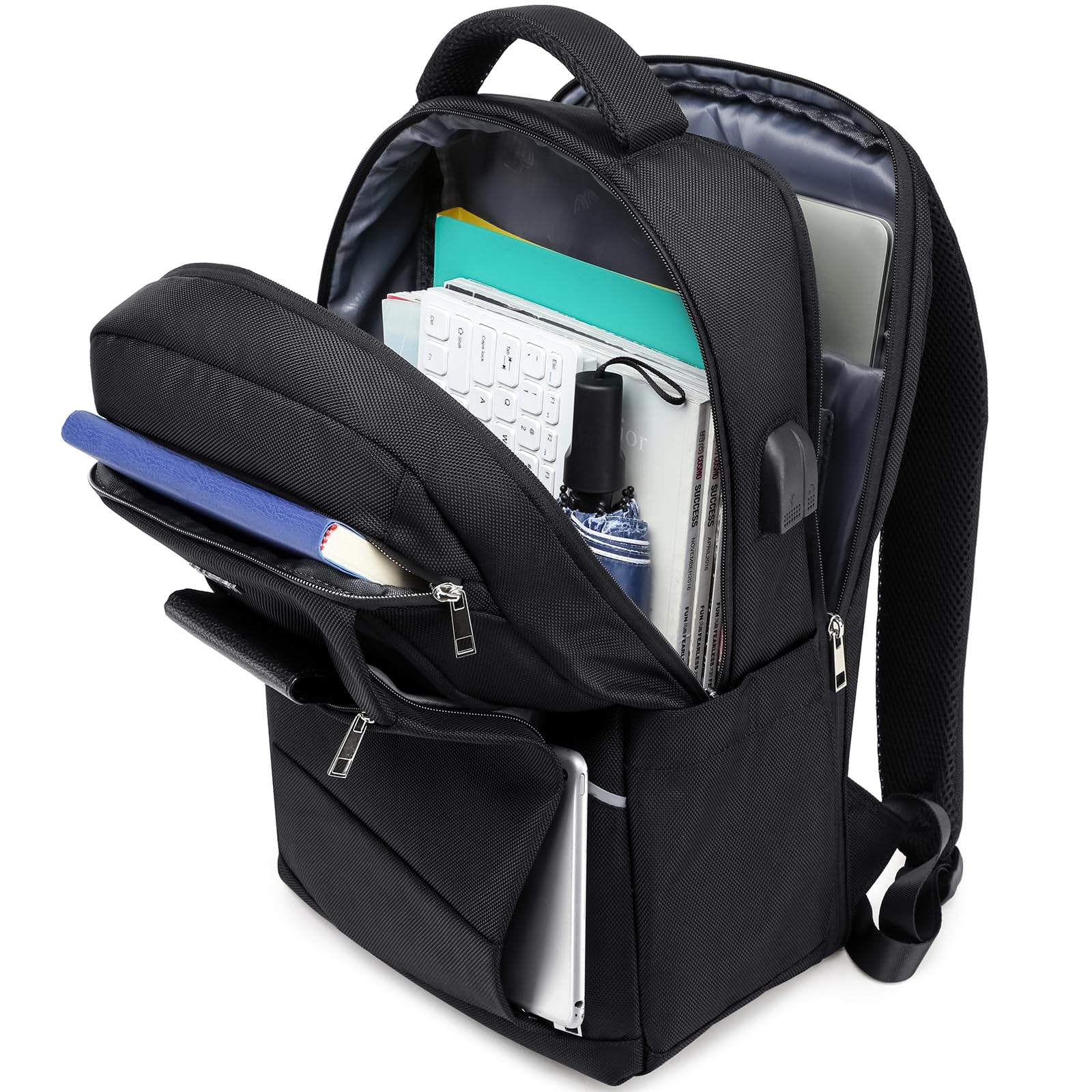 YAMTION Zaino Porta PC,Multitasche Zaino Uomo Impermeabile Borsa Notebook Zaino Università Lavoro Viaggio Ufficio,Zaino Scuola per Ragazzi Adolescenti,TSA Amichevole,Nero