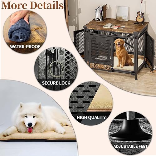 Miniatura 5 de Jaula grande para perros de 37.9 pulgadas, estilo mueble, con almohadilla para mesa auxiliar, jaula resistente para perros medianos y grandes,
