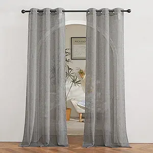 NICETOWN Charcoal Grey Living Room Curtains 84 inch Long, Grommet Linen Blend Semi-Sheer Window Drapes Privacy with Light Filtering for Bedroom/Cottage, W36 x L84, 1 Pair