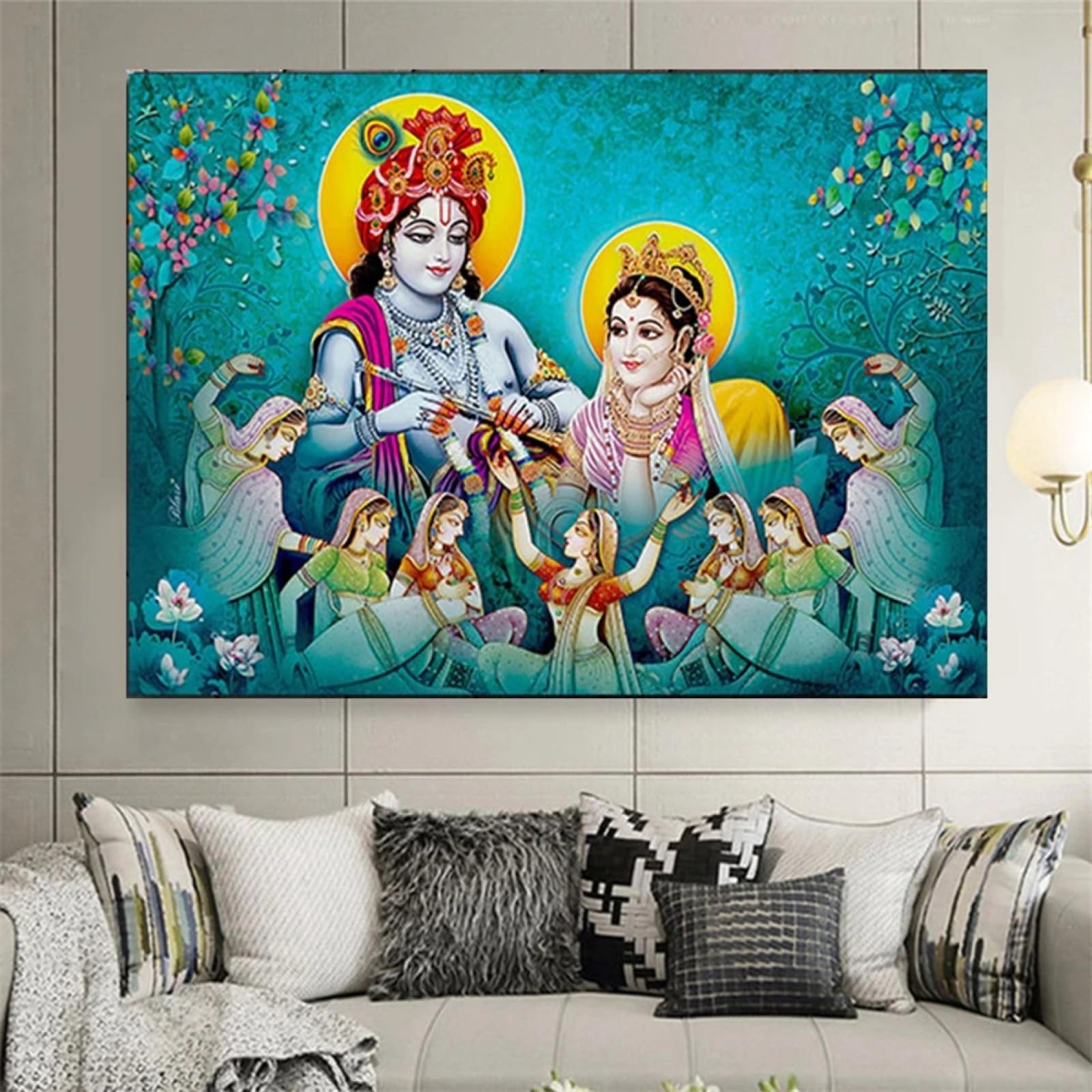 5D DIY Diamond Art Painting Kits Full Drill, India Gods Radha Krishna Round Diamond Embroidery Art Cross Stitch Crafts,Crystal Rhinestone Diamond Paints Kits for Home Wall Decor(45x55cm/18x22inch)