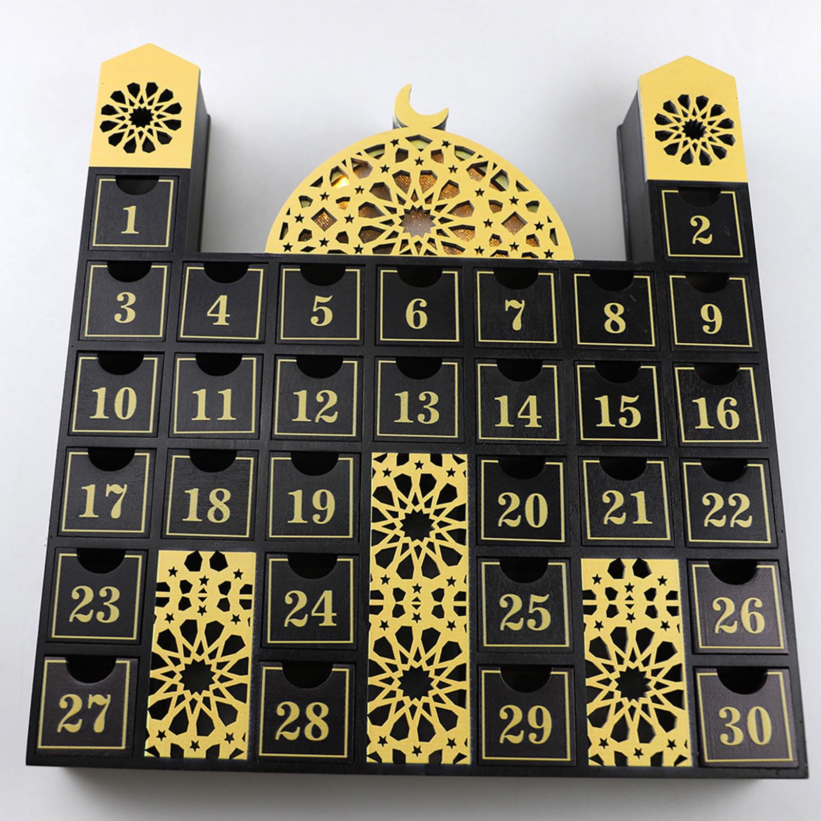 Calendario de cuenta regresiva de madera con luz LED, calendario de Adviento para niños y adultos, decoración del hogar, regalo de fiesta, calendario de Adviento Eid