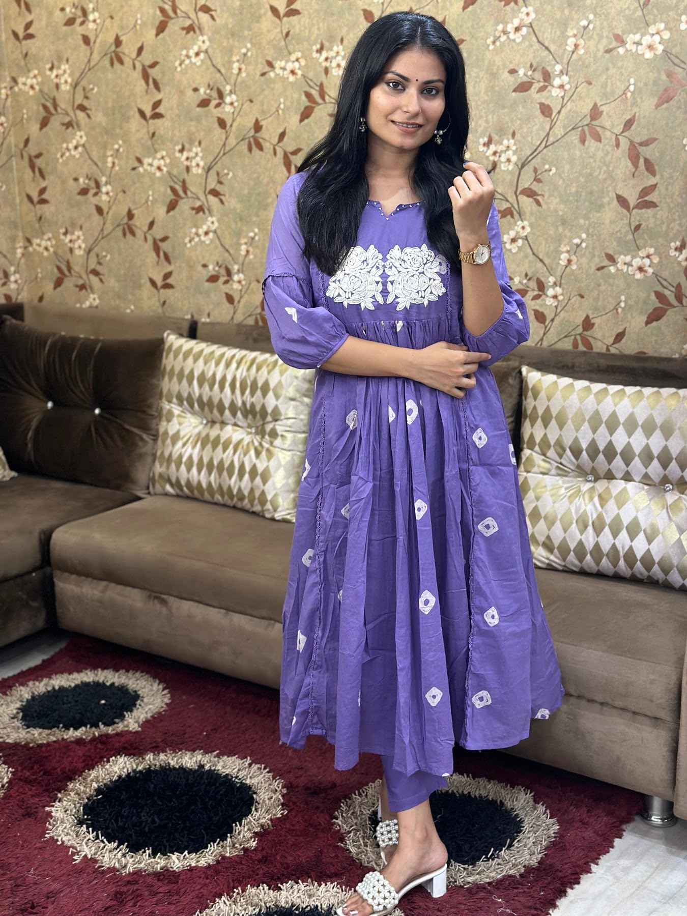 GoSriKi Women's Rayon Blend Anarkali Printed Kurta with Pant