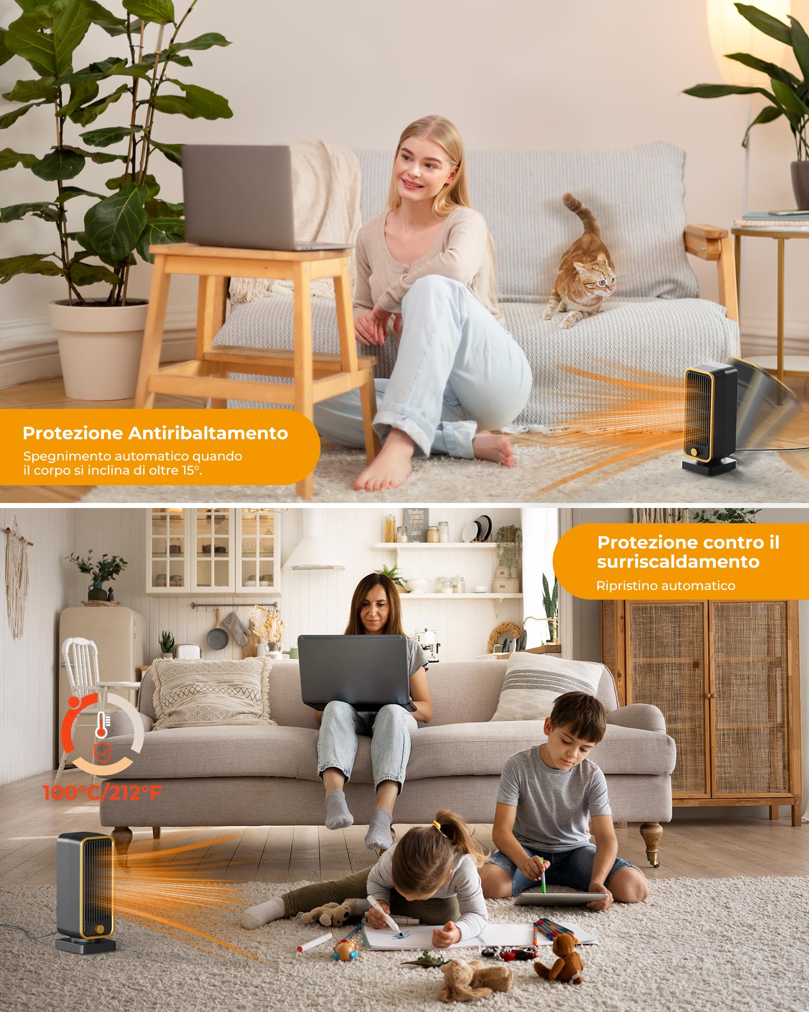 DDHTSAL Stufetta Elettrica Basso Consumo - 900W PTC Termoventilatore, 3 Modalità, Silenzioso 45dB, Protezione da Surriscaldamento/Ribaltamento, Basso Rumore, Portatile,Casa