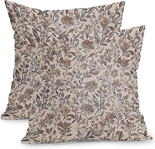 Vintage Floral Pillow Covers 18x18 Inch Set of 2 Antique Flower Block Pr...