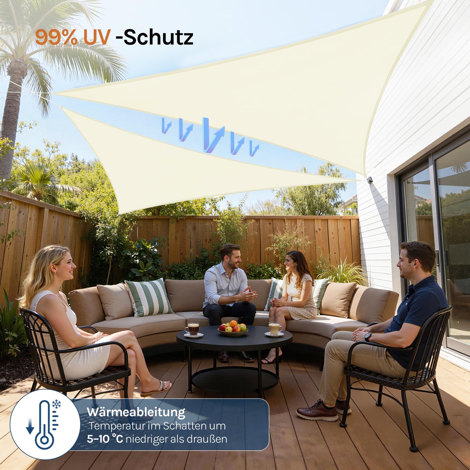 WOLTU Sonnensegel Dreieck 5x5x7m Creme wasserabweisend Sonnenschutz Polyester Windschutz mit UV Schutz für Garten Terrasse Camping