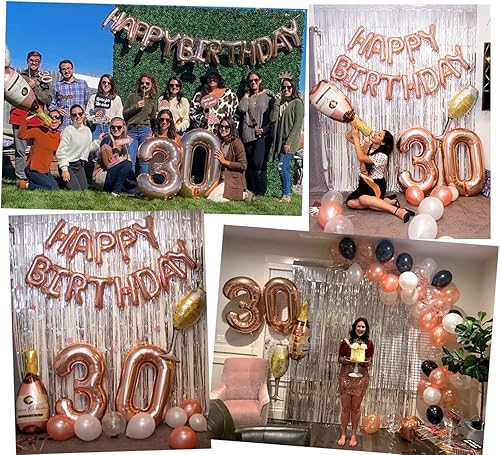 Miniatura 6 de PartyHooman Decoraciones de cumpleaños número 30 para mujeres con banda de cumpleaños 30 y tiara de diamantes de imitación, globos de cumpleaños 30,