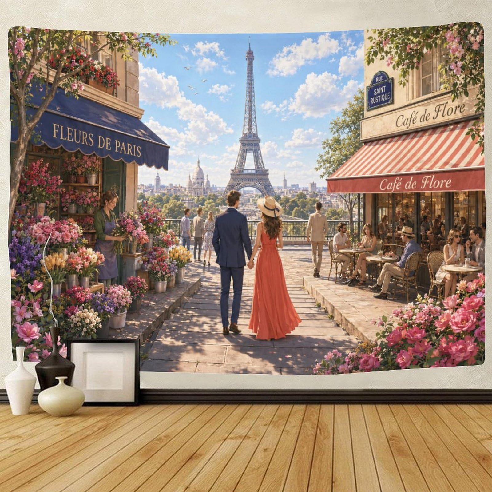 Paris Eiffel Tower Streetscape Wall Art Decor 3D Print Tapestry for Bedroom Tapestries Poster Curtain Bedroom College Dorm 70cmx100cm
