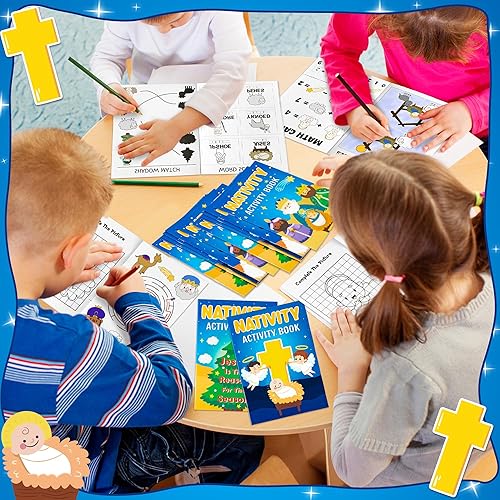 Miniatura 7 de 24 libros de actividades de pesebre para niños, mini juegos de Navidad, juego de libros para colorear, laberintos a granel, búsqueda de palabras,
