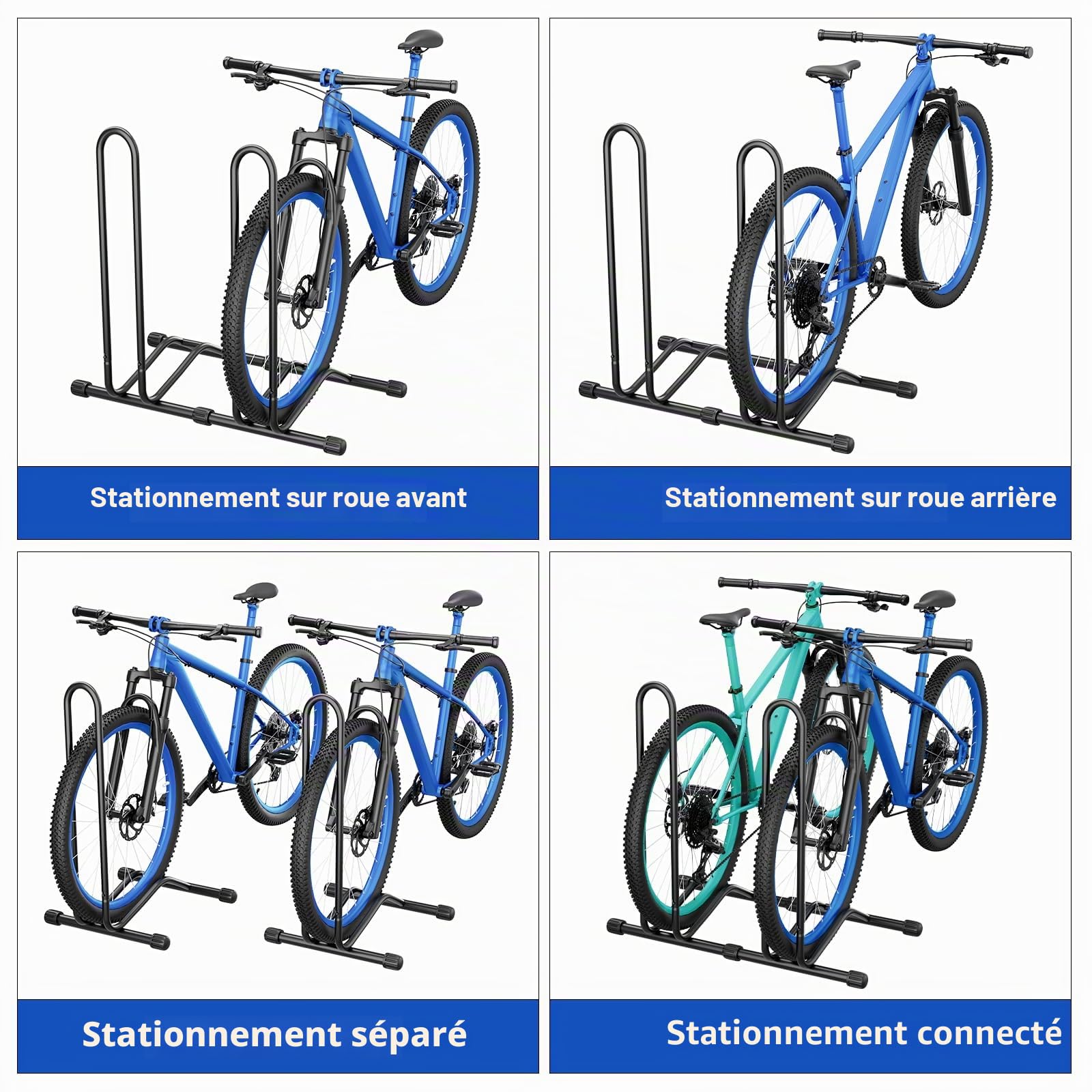 TLGREEN 3x Support vélo sol 24-28 pouces,jusqu'à 75mm,Noir | Support de vélo pour roue arrière avec design élargi, charge max. 25 kg, adapté aux VTT,vélos de route et vélos de randonnée