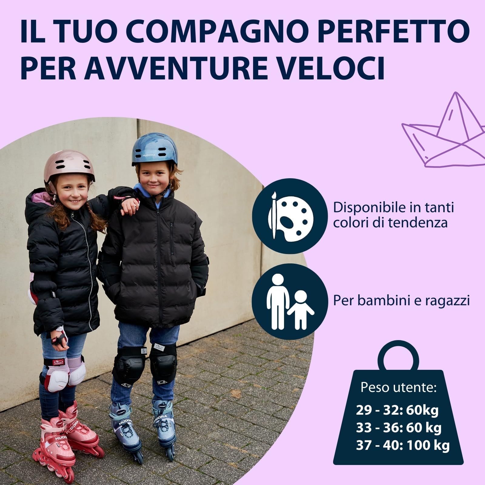 HUDORA Pattini in linea Mia/Leon - Pattini a rotelle regolabili per bambini, ragazzi e adulti