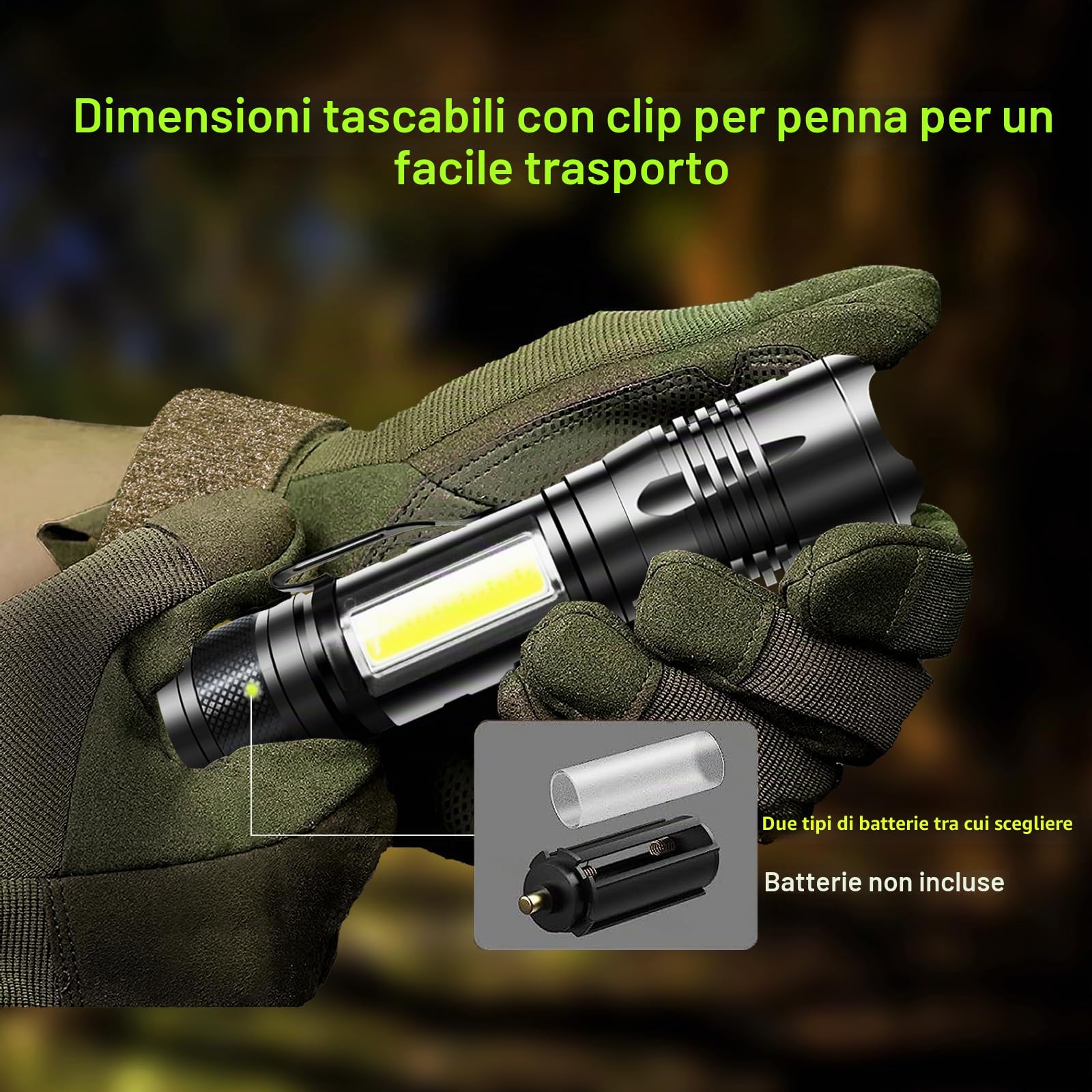 REHKITTZ Torcia LED Potente 2 Pezzi, Multifunzione (Bianca,Rossa,Lampeggiante Bianca e Rossa), 2000 lumen, Super luminosa, Mini Torcia Compatta, Portatile, per Campeggio