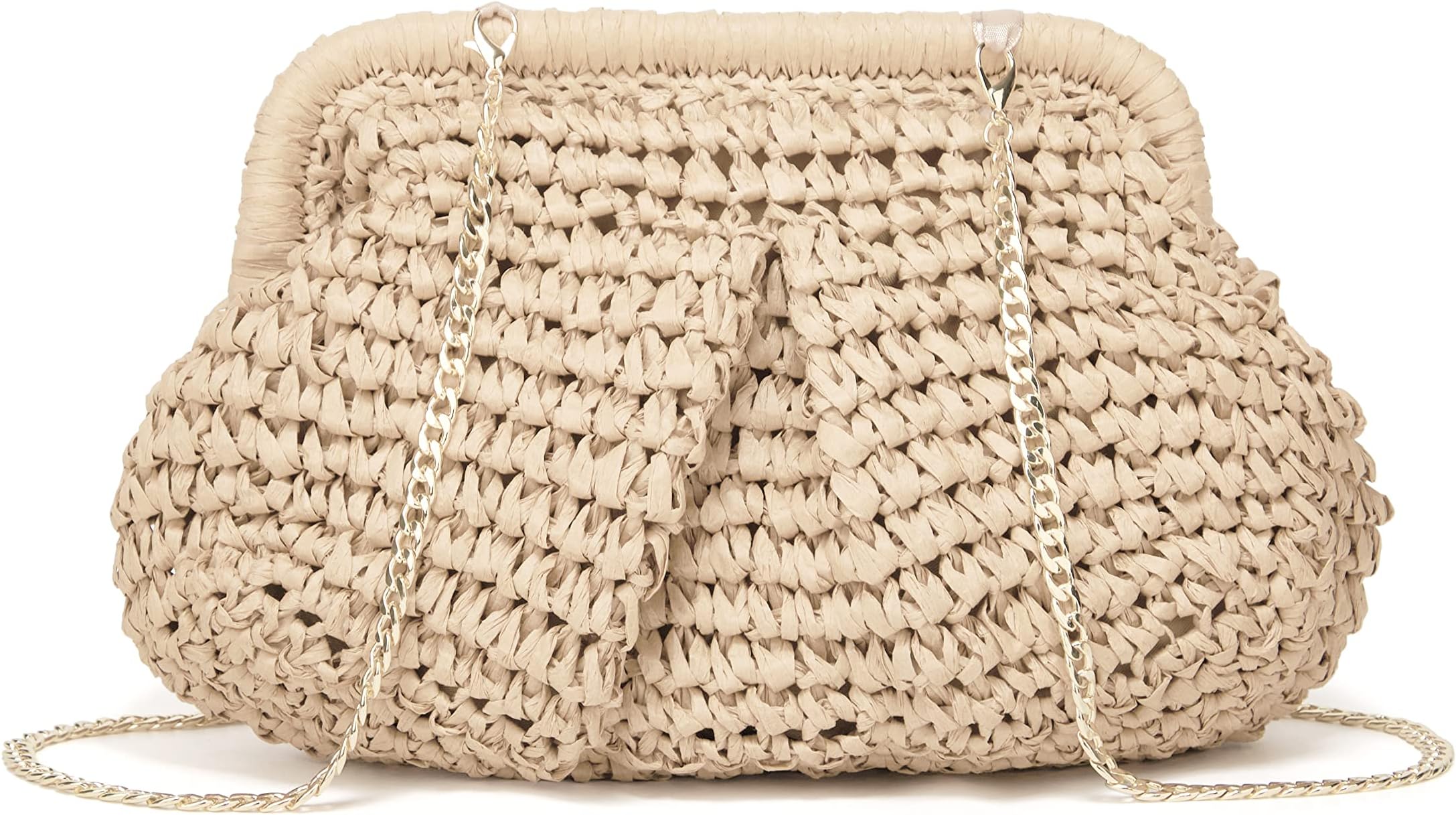 MolodoWomen Straw Crossbody Clutch Purse Straw Shoulder Handbag Cloud Dumpling Pouch Rattan Summer Beach Woven Handmade Bag